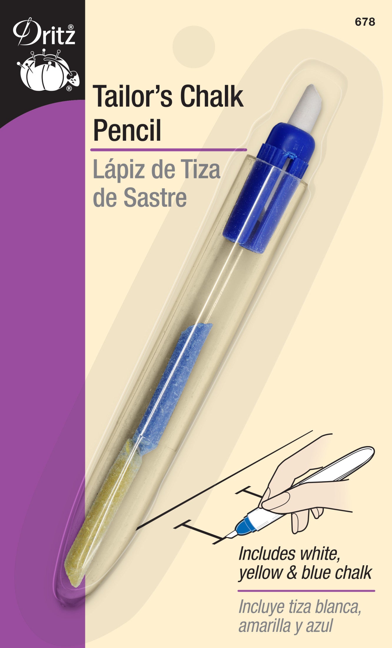 Dritz Tailor's Chalk Pencil (Blue, Yellow & White Chalk)